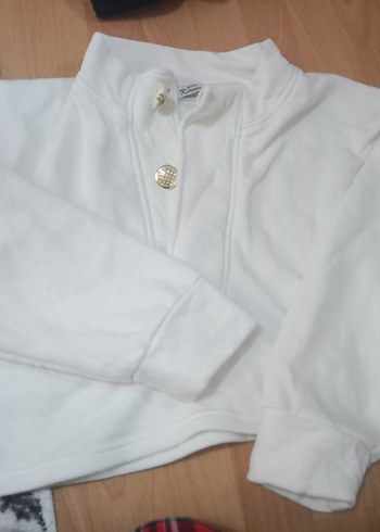 Düğmeli Beyaz Kadın Sweatshirt - Görsel 3