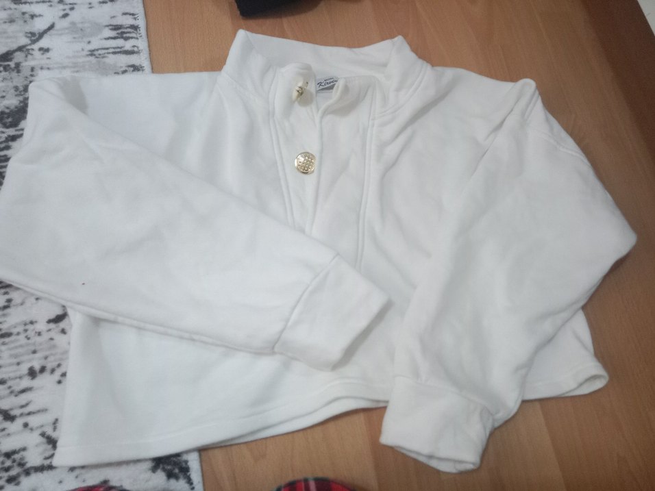 Düğmeli Beyaz Kadın Sweatshirt - Görsel 3