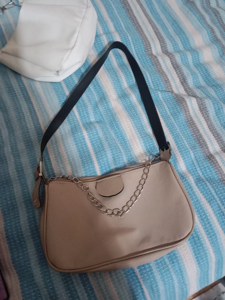 Bej Zincir Detaylı Deri Kadın Çanta - Görsel 2