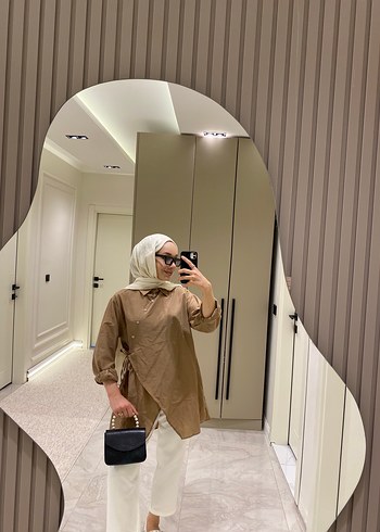 Camel Renkli Midi Boy Pamuklu Tunik