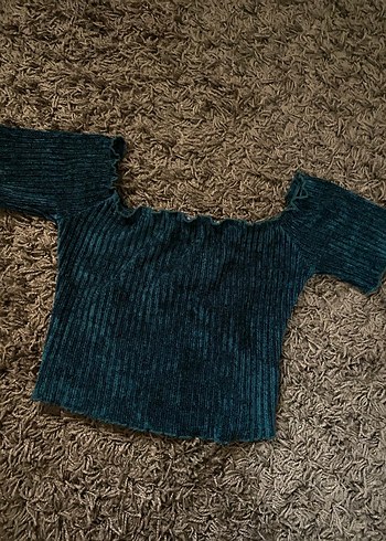 Kadın Yeşil Örgü Crop Kazak - Görsel 3