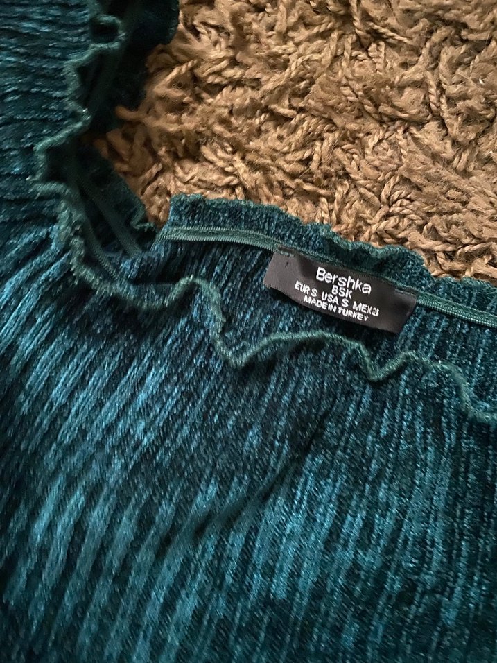 Kadın Yeşil Örgü Crop Kazak - Görsel 2