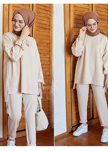 Kadın Camel Renk Loose Fit Pamuklu Eşofman Takımı 1 beden