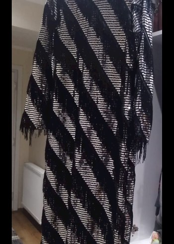 xl Beden siyah Renk Zebra Desenli Uzun Drapeli Kadın Elbise
