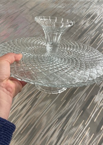 2 Li Gri Soyut Desenli Cam Ayaklı Tabak - Görsel 5