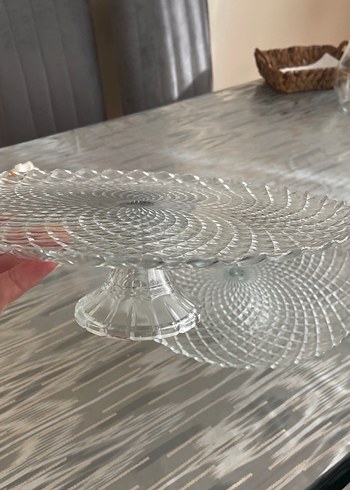 2 Li Gri Soyut Desenli Cam Ayaklı Tabak - Görsel 2