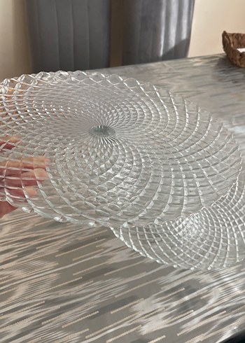 2 Li Gri Soyut Desenli Cam Ayaklı Tabak - Görsel 3