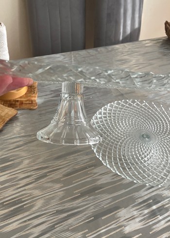 2 Li Gri Soyut Desenli Cam Ayaklı Tabak - Görsel 4