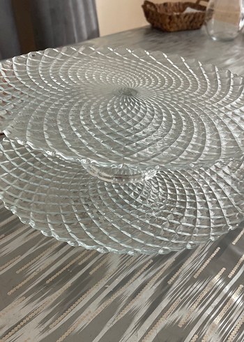 2 Li Gri Soyut Desenli Cam Ayaklı Tabak - Görsel 6