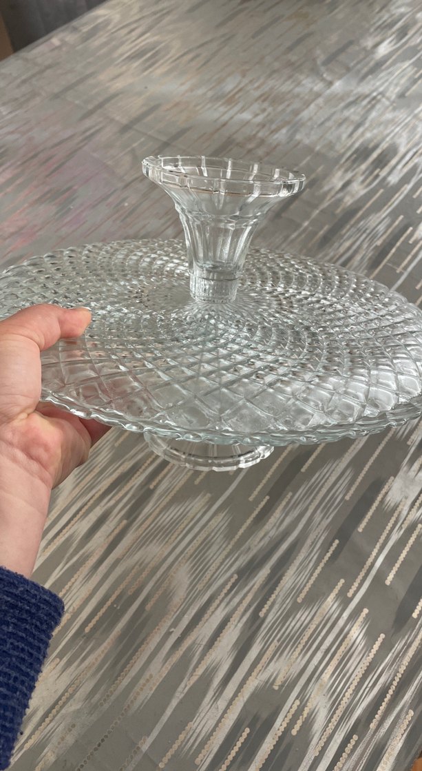 2 Li Gri Soyut Desenli Cam Ayaklı Tabak - Görsel 5