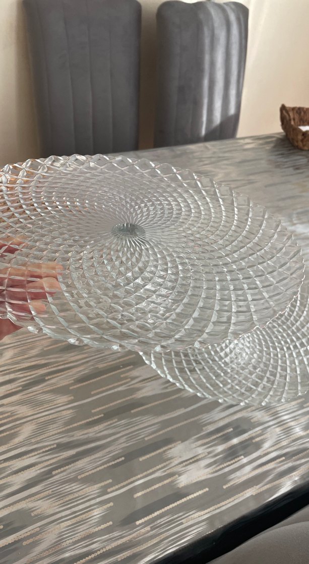 2 Li Gri Soyut Desenli Cam Ayaklı Tabak - Görsel 3