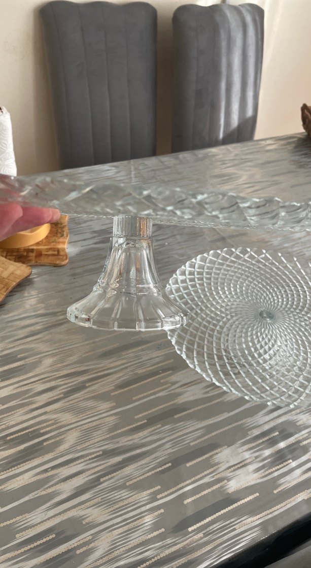 2 Li Gri Soyut Desenli Cam Ayaklı Tabak - Görsel 4