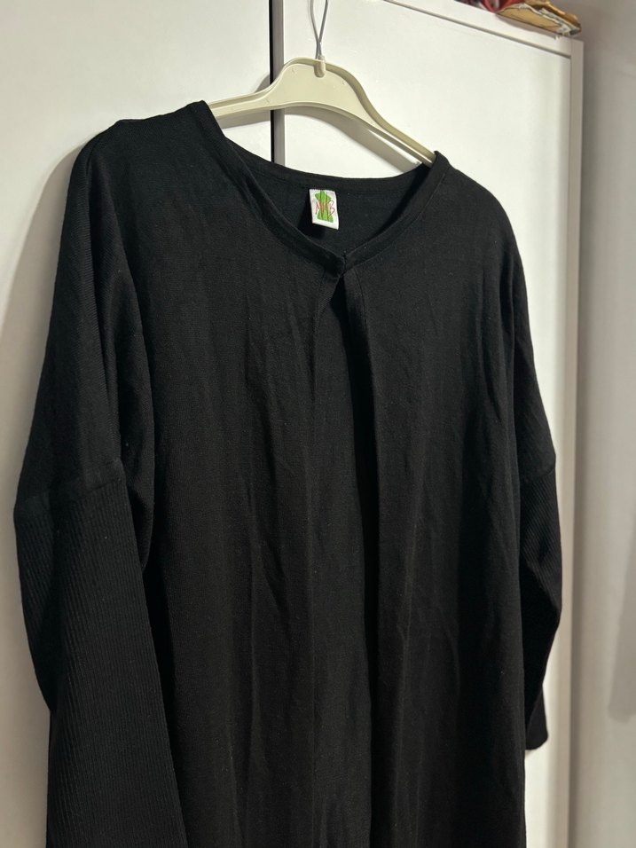 Siyah Uzun Kollu Kadın Uzun hırka - Görsel 2