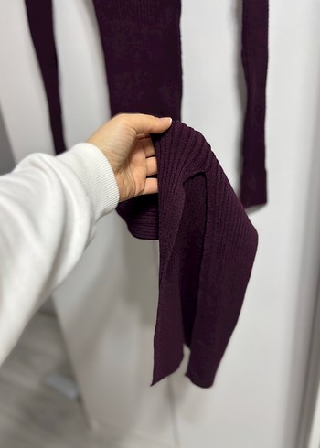 Bordo Yüksek Yakalı Uzun Triko Elbise - Görsel 5