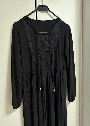 Uzun Kollu Siyah Piliseli Elbise - Görsel 4