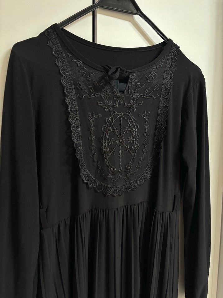 Uzun Kollu Siyah Piliseli  Elbise - Görsel 3