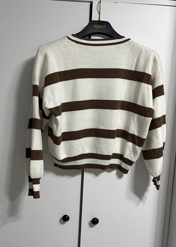 Kahverengi Çizgili Kadın Triko Kazak - Görsel 3