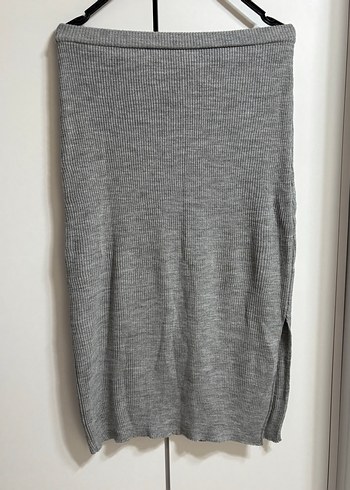 Gri Fitilli Triko Alt-Üst Takım (Yırtmaç Detaylı) - Görsel 6