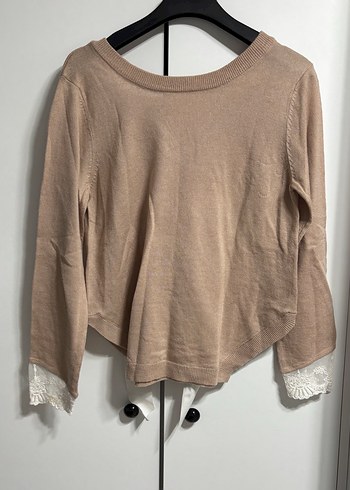 Bej V Yaka Triko Kadın Kazak - Görsel 4