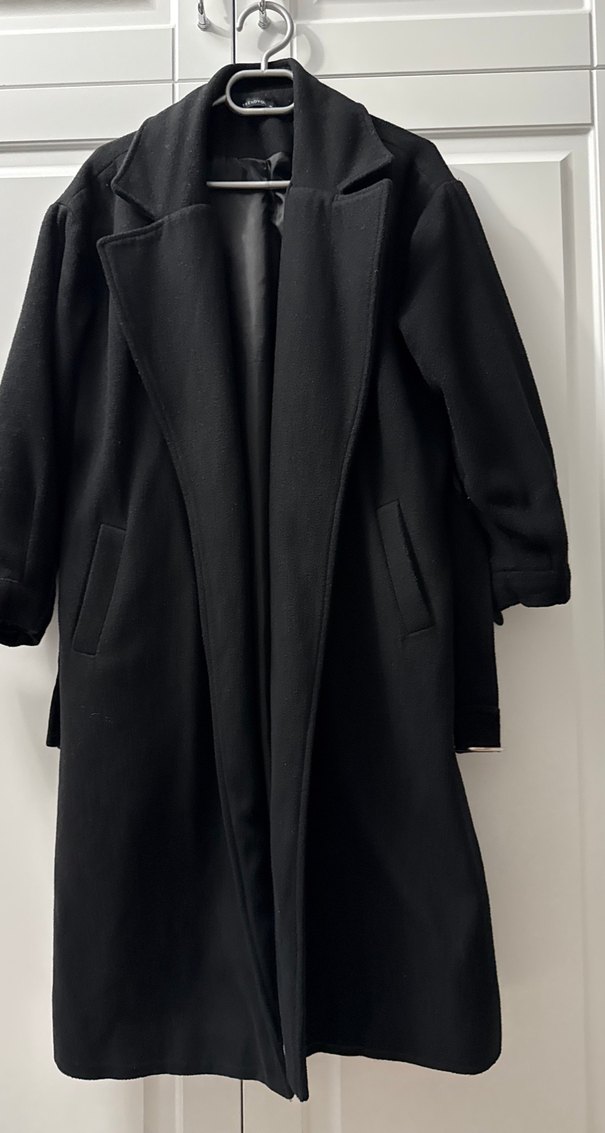 Siyah Uzun Klasik Kaban oversize kesimdir - Görsel 2