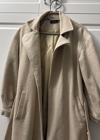 Bej Uzun  Kadın Kaban palto - Görsel 3