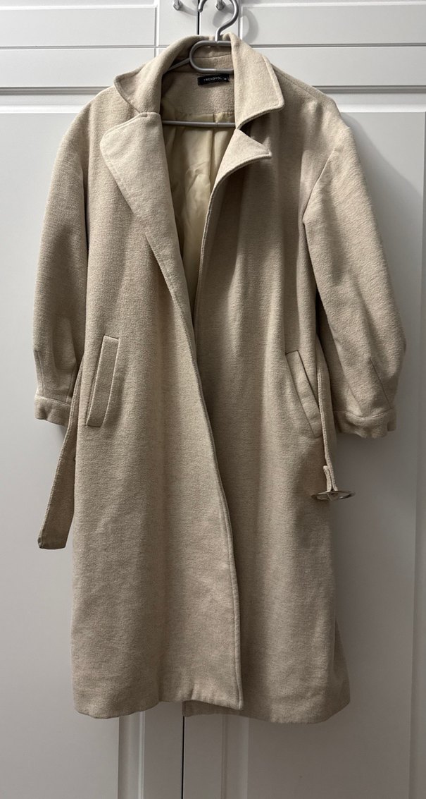 Bej Uzun  Kadın Kaban palto - Görsel 4