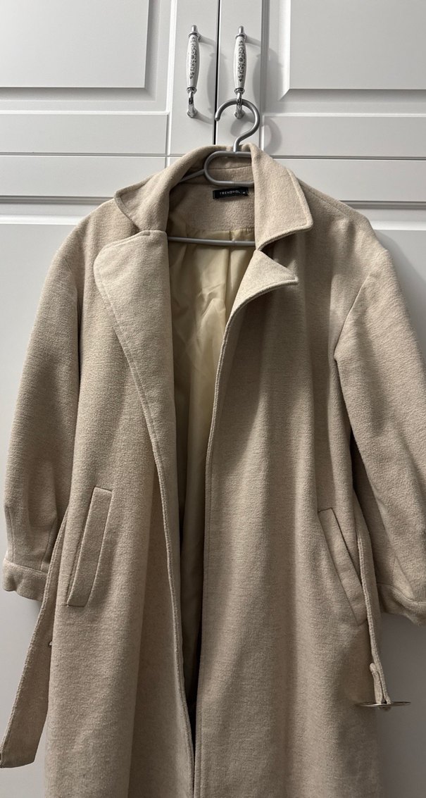 Bej Uzun  Kadın Kaban palto - Görsel 3