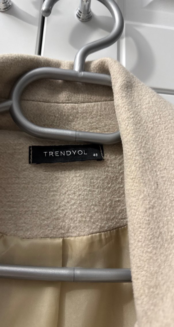 Bej Uzun  Kadın Kaban palto - Görsel 5