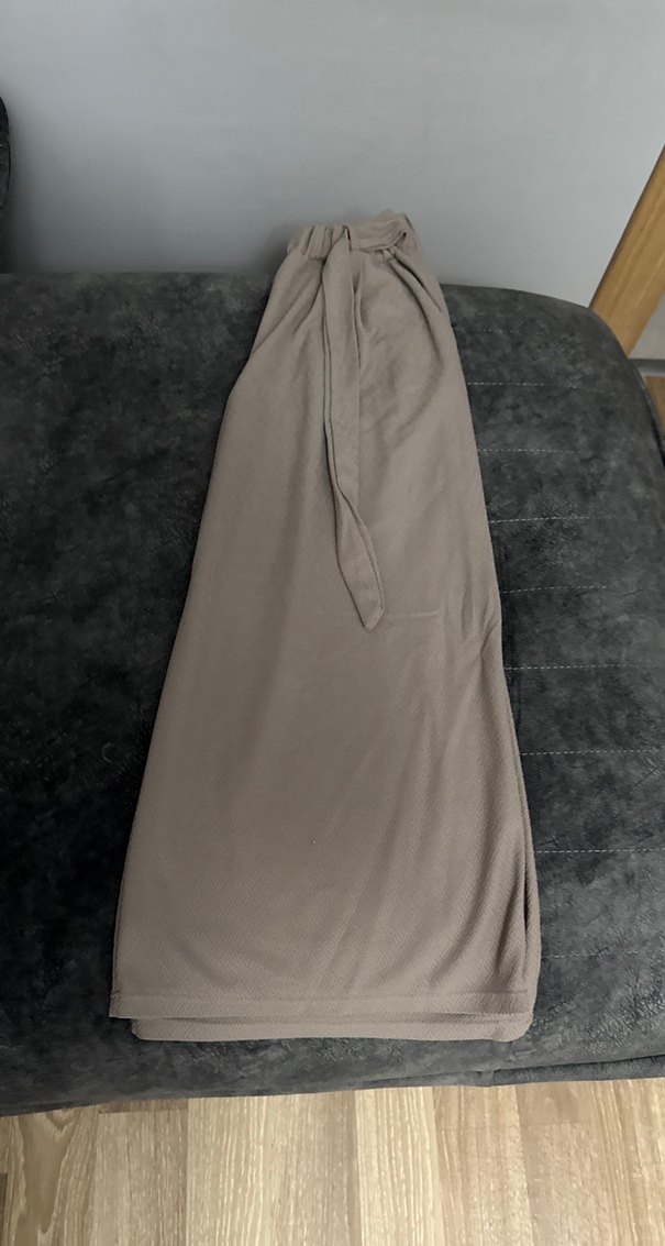 Bej Uzun Drapeli Kadın bol pantolon kapri - Görsel 2