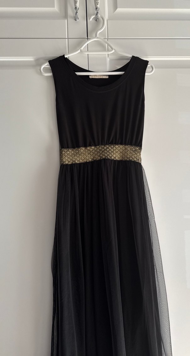 Siyah Uzun Kadın Elbise, Fitted, Kolsuz - Görsel 2