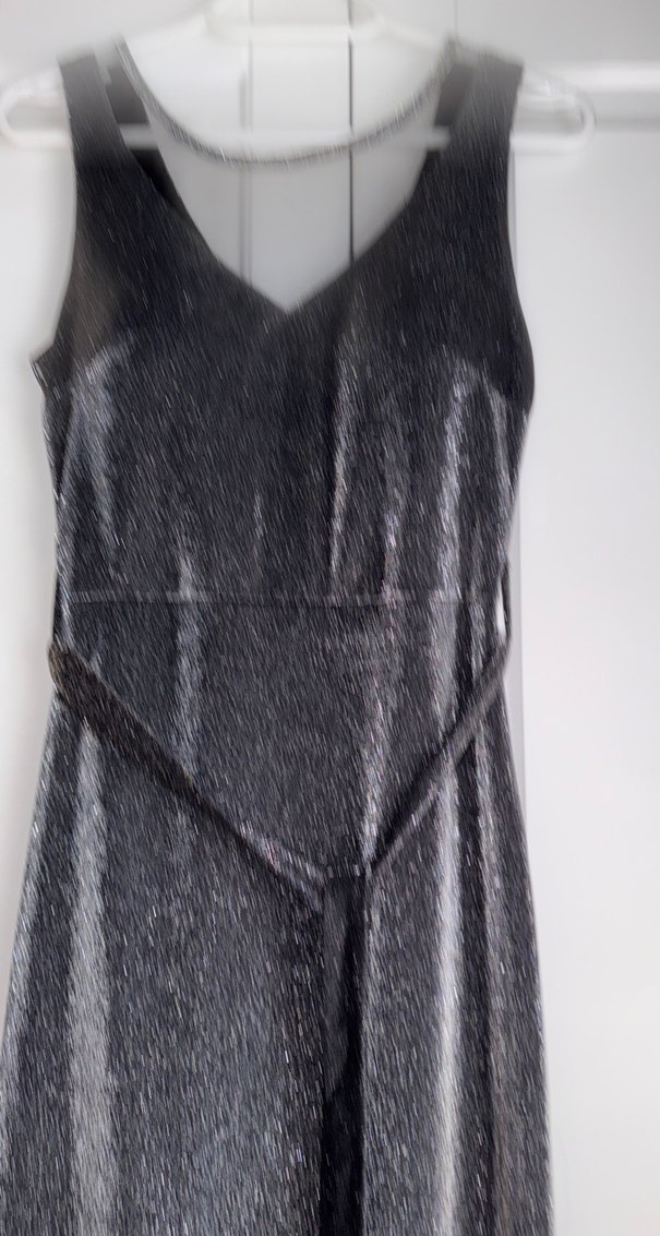 V Yaka Kemerli Siyah Uzun Abiye Elbise - Görsel 3