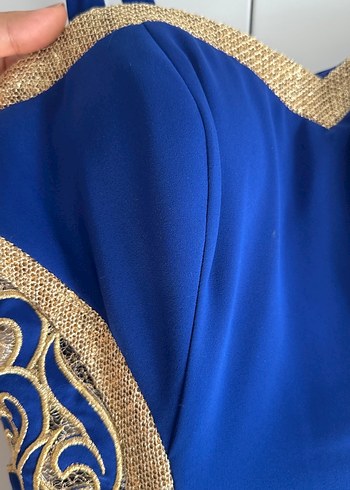 Mavi İşlemeli Uzun Drapeli Abiye Elbise balık kuyruklu - Görsel 6