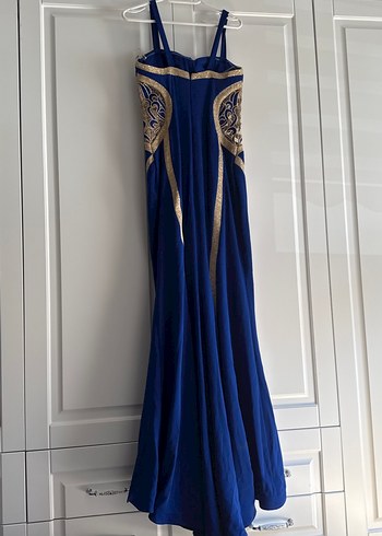 Mavi İşlemeli Uzun Drapeli Abiye Elbise balık kuyruklu - Görsel 8