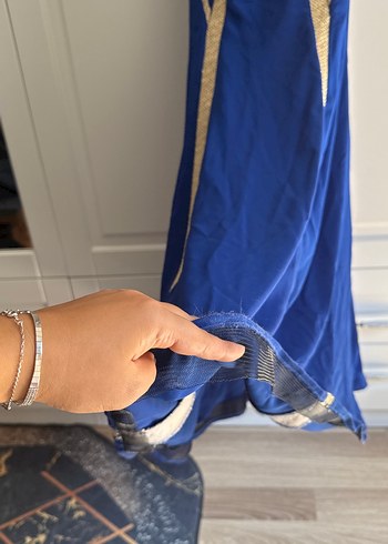 Mavi İşlemeli Uzun Drapeli Abiye Elbise balık kuyruklu - Görsel 7