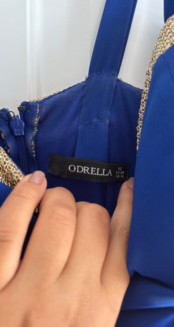 Mavi İşlemeli Uzun Drapeli Abiye Elbise balık kuyruklu - Görsel 5