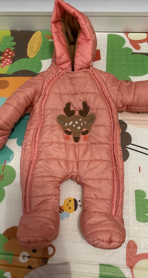 Kız Bebek pudra Kürklü Nakışlı Tulumu - Görsel 2