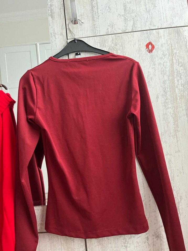 Kadın Bordo Uzun Kollu Basic Bluz - Görsel 2