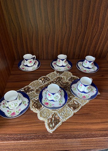 Mavi Çiçek Desenli 6'lı Kahve Fincanı Seti