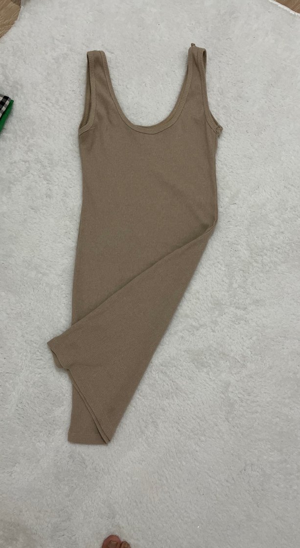 Bej Kolsuz Midi Elbise - Görsel 2