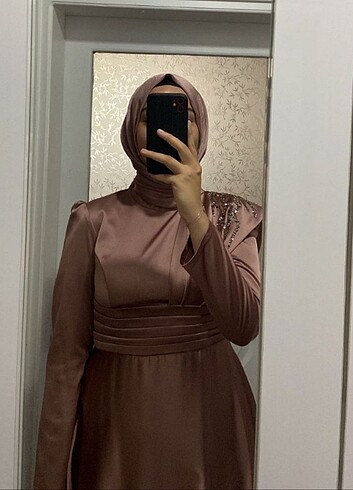 44 Beden camel Renk Tesettür abiye elbise
