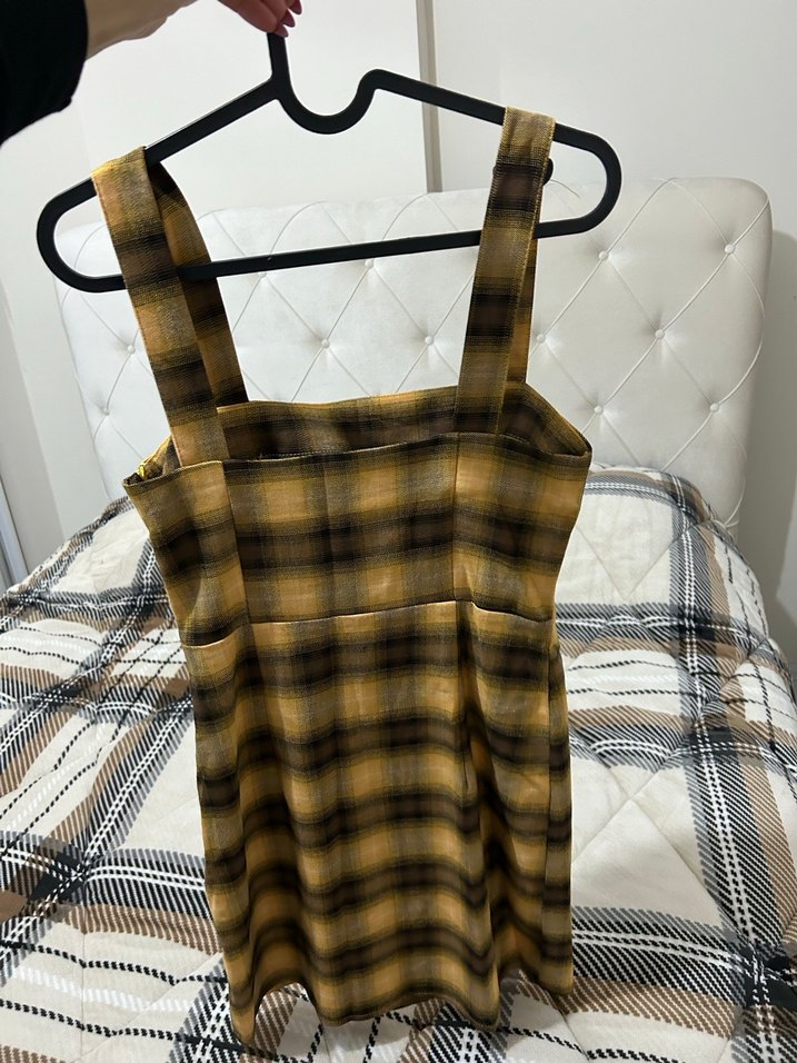 Sarı Ekose Transparan Mini Elbise - Görsel 4