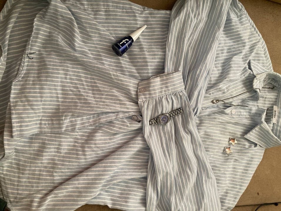 Gri Çizgili Kadın  Gömlek - Görsel 2