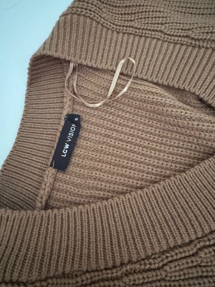 Kadın Kahverengi Triko Yuvarlak Yaka Kazak - Görsel 4