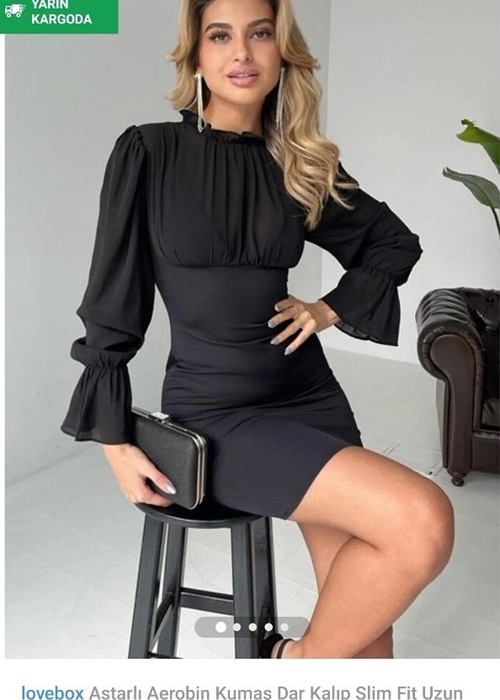 Kadın aiyah kol lastikli tül detay elbise - Görsel 2