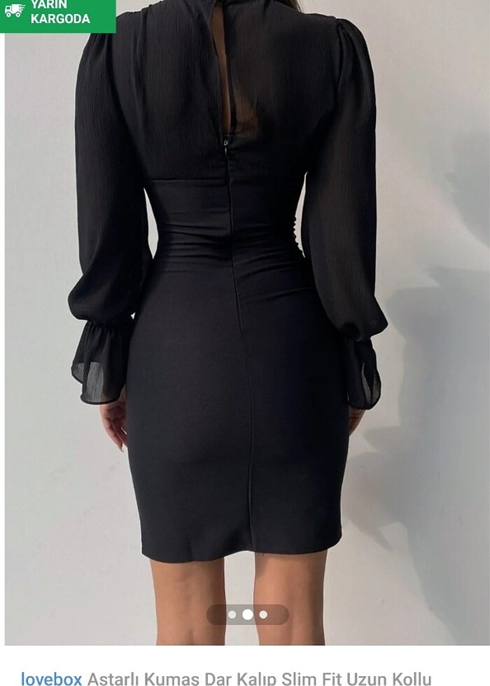 Kadın aiyah kol lastikli tül detay elbise - Görsel 3