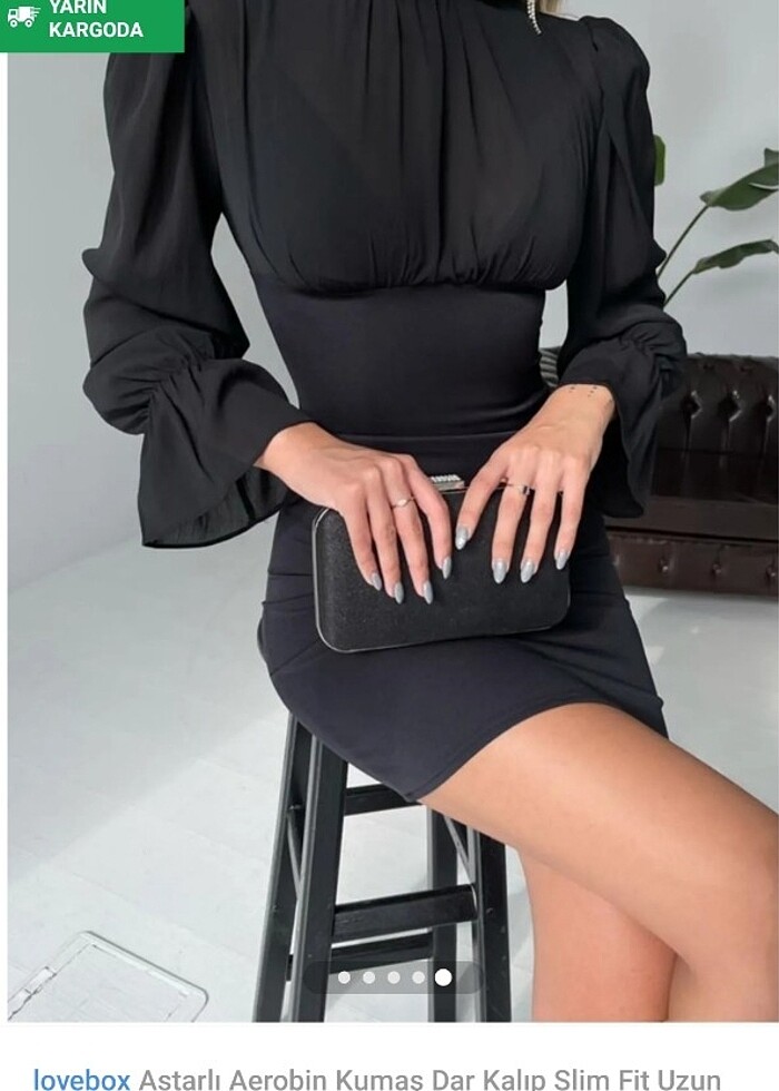 Kadın aiyah kol lastikli tül detay elbise - Görsel 4