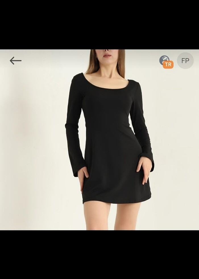 Siyah likralı scuba kumaş ispanyol kol elbise - Görsel 2