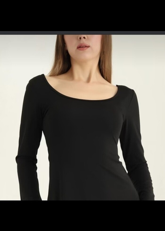 Siyah likralı scuba kumaş ispanyol kol elbise - Görsel 4