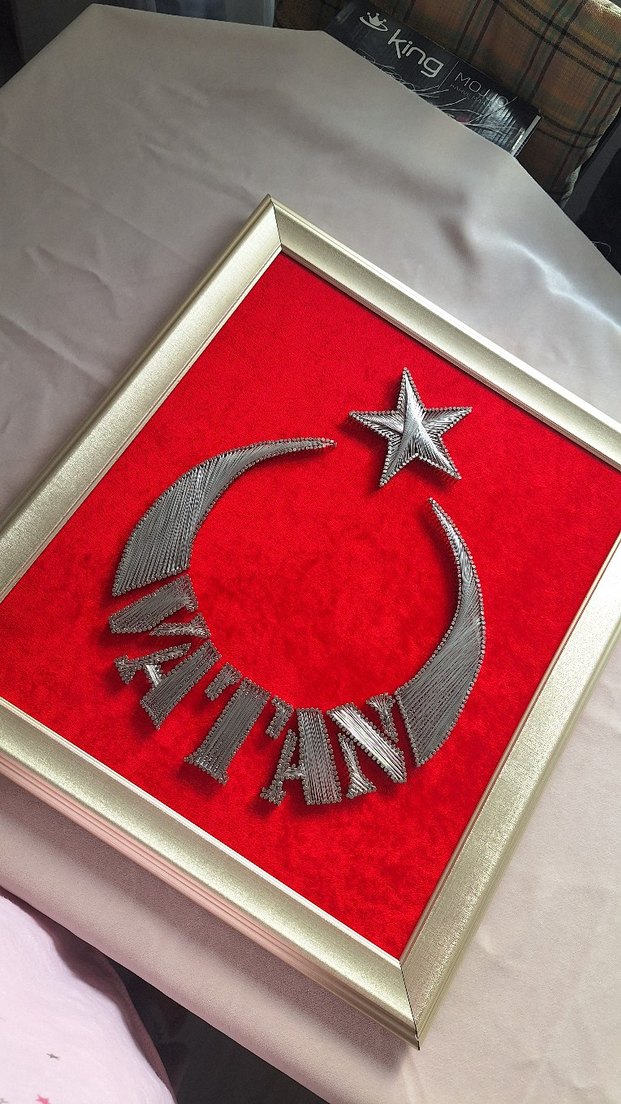 El Yapımı Altın Renkli Parlak Ay Yıldız Filografi Tablo - Görsel 2