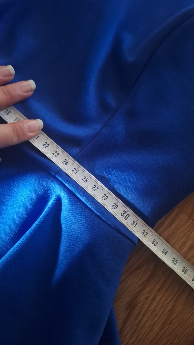 Mavi Renkli Kolsuz Midi Elbise - Görsel 5